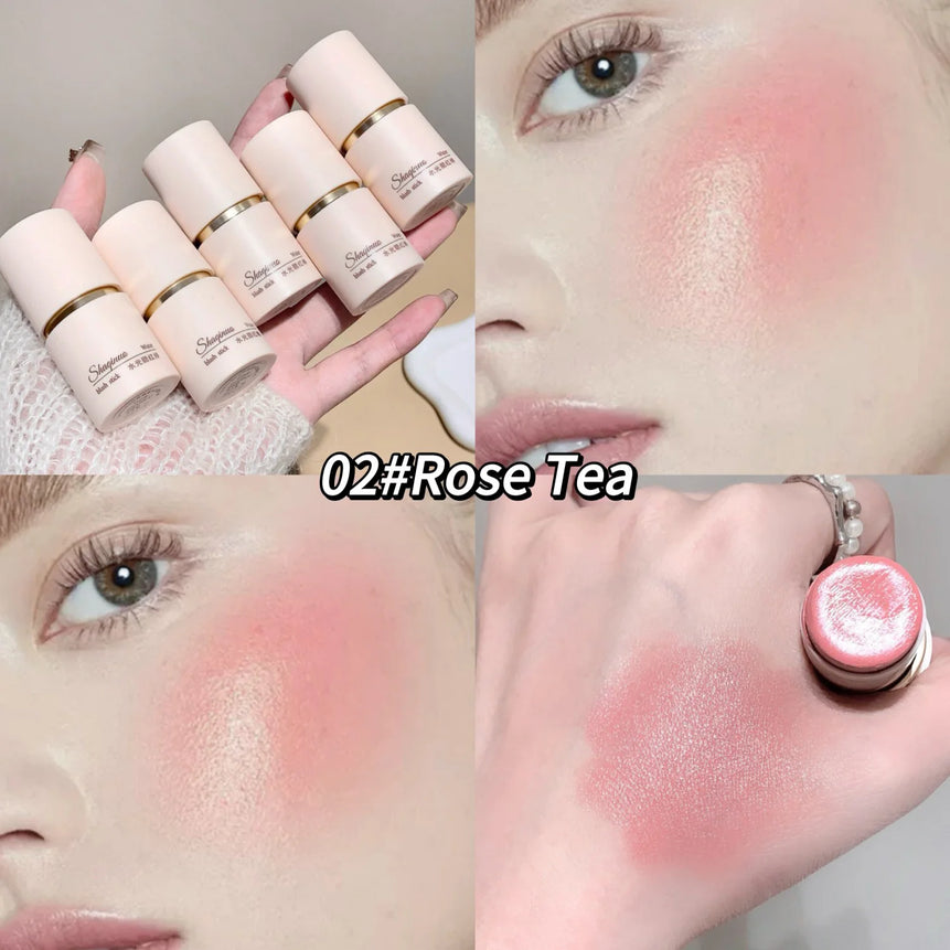 SHAQINUO Cream Blush Stick - Watery Glow, Long-Lasting, Natural Tint, Korean-Style Cheek Makeup for Fresh Look