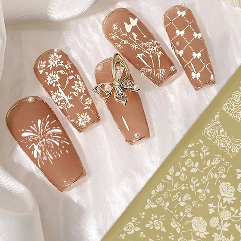 12x6cm Golden Rectangular Nail Stamping Plates Bowknot Butterfly Flower Fireworks Designs Nail Art Template For DIY Nail Decor
