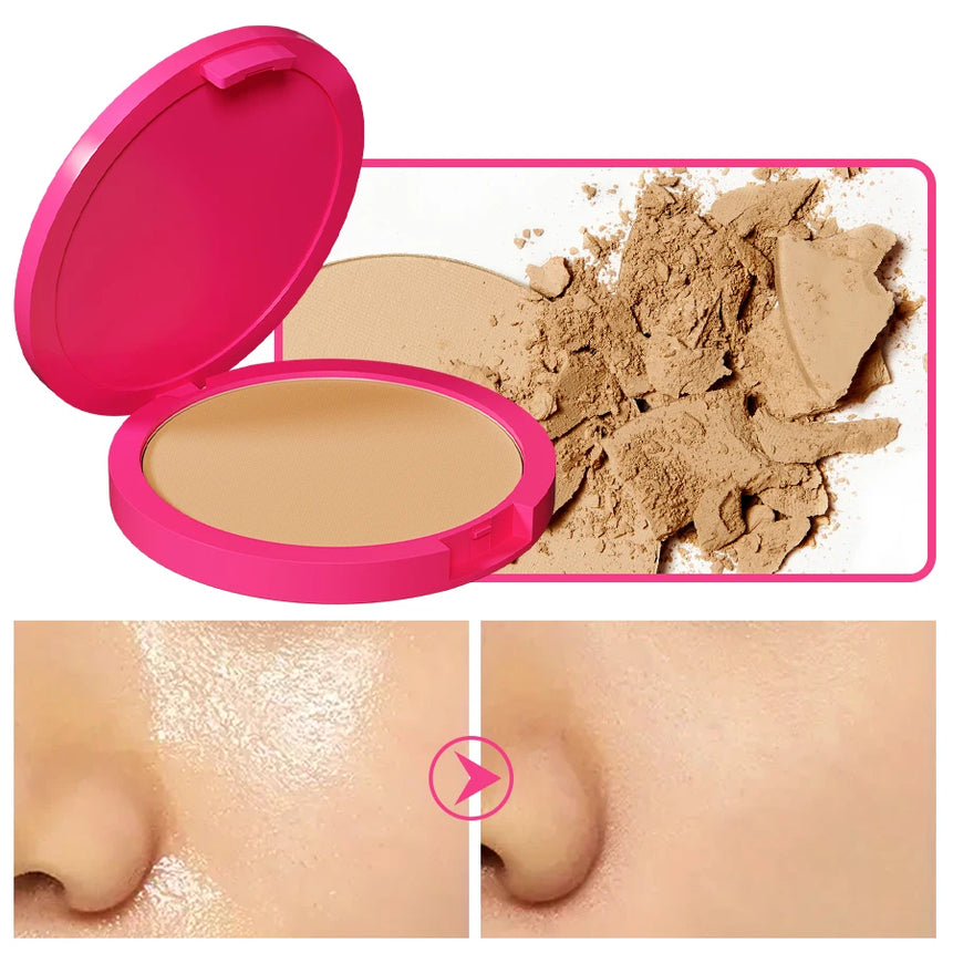 Natural Matte Pressed Powder Oil Control Brighten Whitening Face Base Foundation Compact  Makeup Cosmetics