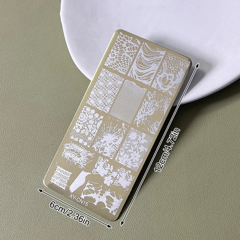 Gold Nail Stamping Plates Bow Lace Butterfly Flower Leaf Stainless Steel Stencil Nail Art Stamps Geometry Template Transfer Mold