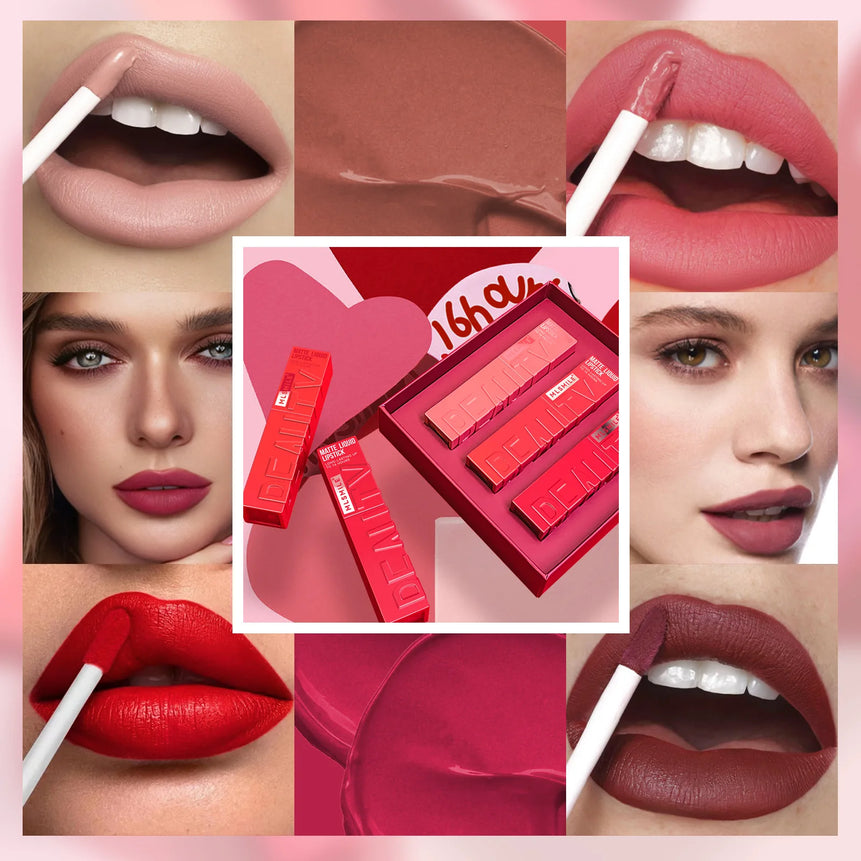 3 PCS Matte Ink Liquid Lipstick Long Lasting Velvet Nude Lip Gloss Non-stick Cup Waterproof Lips Tint Waterproof Make Up