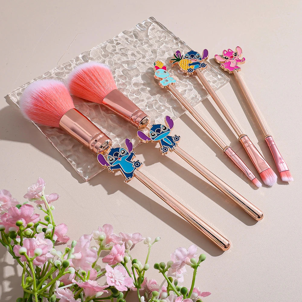 NEW 5PCS Disney Stitch Makeup Brush Set - Soft Fluffy Foundation Blush Cute Cosmetic Tools With Pouch Perfect Christmas Gift