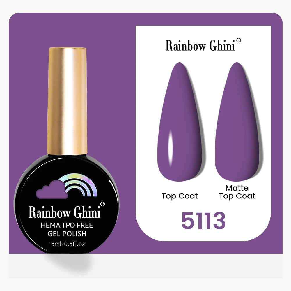 Rainbow Ghini 15ML 146 Colors Long-Lasting Colorful Gel Nail Polish Professional UV/LED Gel Polish Base Coat Matte Top Coat