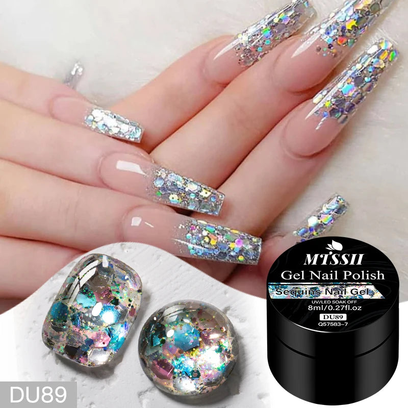 8ml Sequins Nail Gel Nail Polish Vibrant Blue Pink Colors Glitter Semi Permanent Soak Off UV LED Nail Art Varnish For Manicure