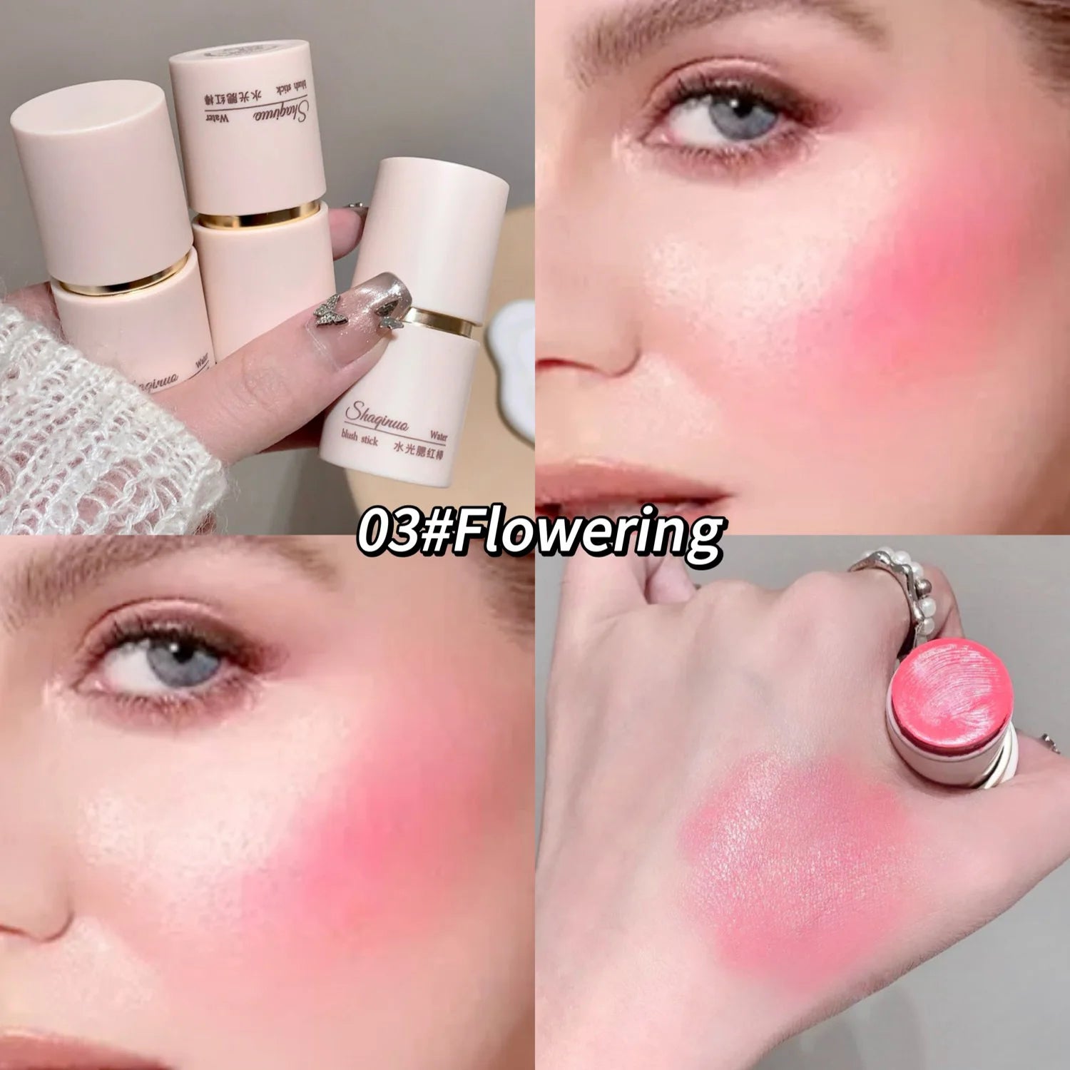 SHAQINUO Cream Blush Stick - Watery Glow, Long-Lasting, Natural Tint, Korean-Style Cheek Makeup for Fresh Look