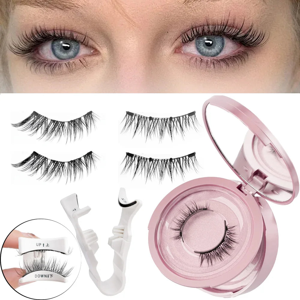 1/2 Pairs Magnetic False Eyelashes Kit Natural Curly Faux Lashes No Glue Needed Magnetic Fake Eyelash with Tweezers Makeup Tool