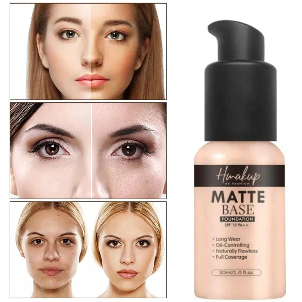 30ml 6-Color Matte Liquid Foundation | Oil-Control, Waterproof, Long-Lasting, Full Coverage, Natural Face Base and Concealer Makeup