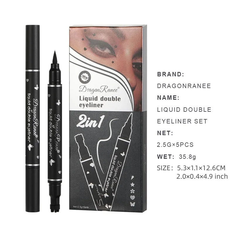 Set of Five Double-Ended Eyeliner Pens, Gel Pens, Stamp Pens, Smooth Color Payoff, Quick-Drying, Long-Lasting, Smudge-Proof, Natural Makeup, Waterproof and Sweat-Proof Eyeliner Pens