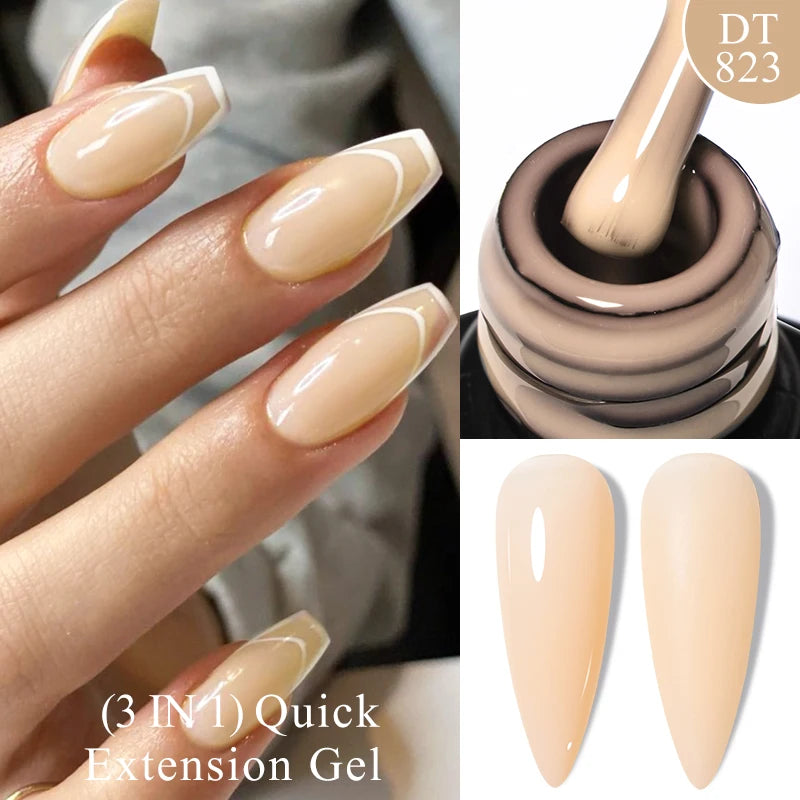 MEET ACROSS 7ml Gold Foil 3 In 1Quick Extension Gel Nail Polish Nude Pink Gold Milky White Glitter UV Gel Finger Prolong Varnish