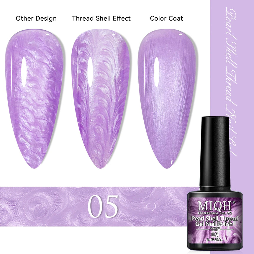 7ml Pearl Gel Nail Polish Set, White Purple Blue Glitter Shell Gel Polish, Soak Off UV LED Curing Pearlescent Gel Polish Swirl T