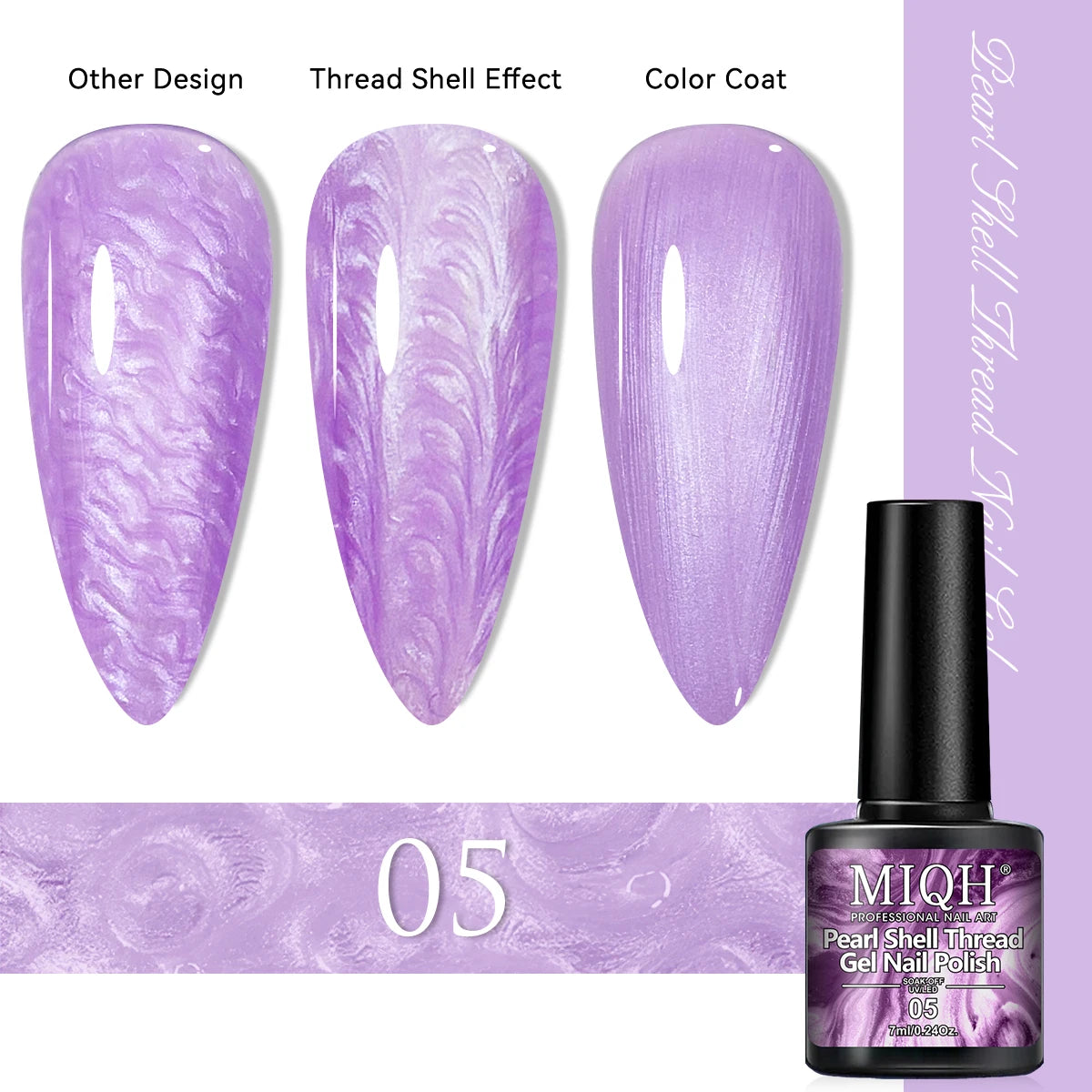 7ml Pearl Gel Nail Polish Set, White Purple Blue Glitter Shell Gel Polish, Soak Off UV LED Curing Pearlescent Gel Polish Swirl T