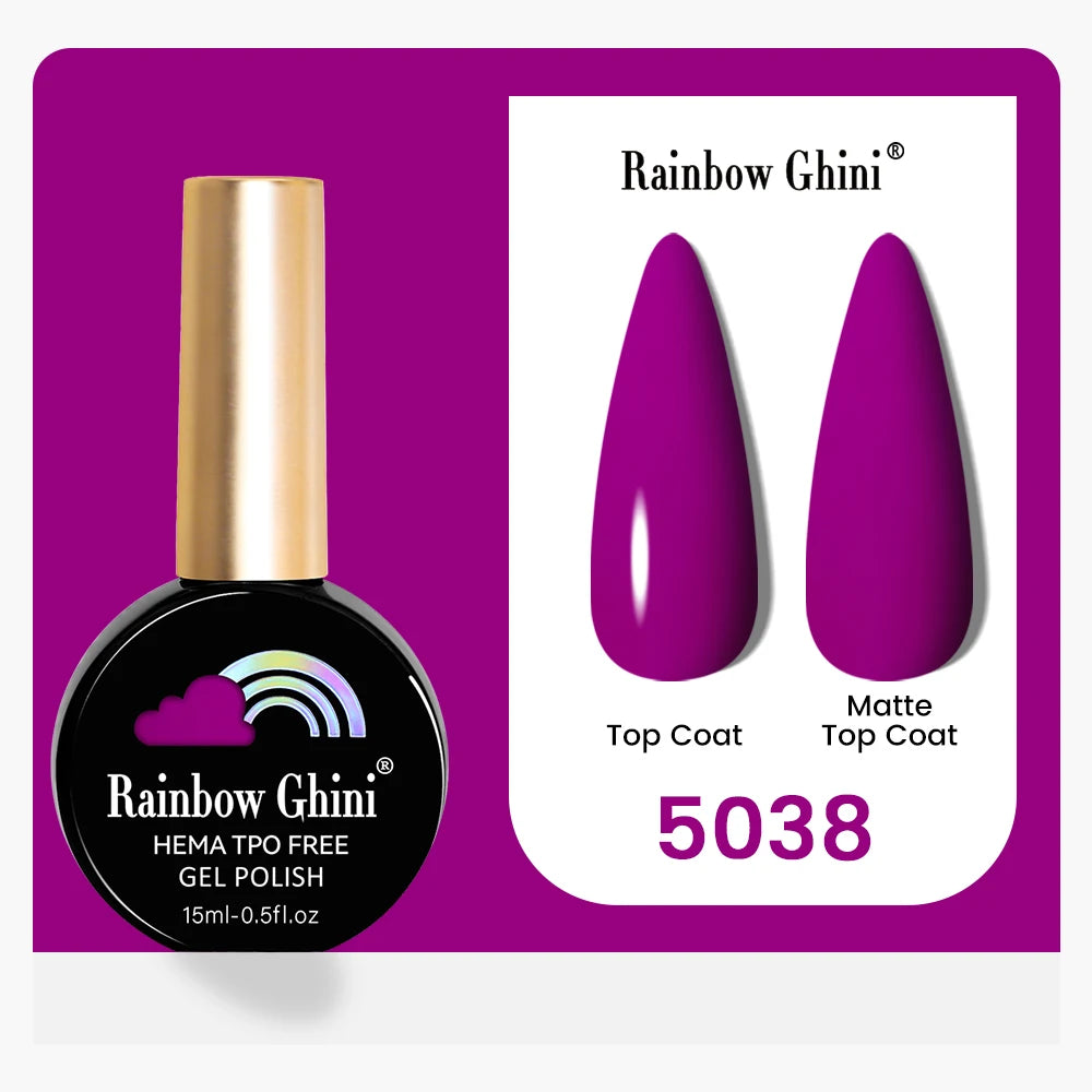 Rainbow Ghini 15ML 146 Colors Long-Lasting Colorful Gel Nail Polish Professional UV/LED Gel Polish Base Coat Matte Top Coat