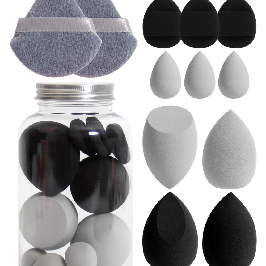 12Pcs Makeup Sponge Set with Storage Jar Latex-Free, Makeup Sponge Finger Puff, Dual-Use Wet & Dry Foundation Cosmetic Puffs