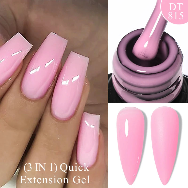 MEET ACROSS 7ml Gold Foil 3 In 1Quick Extension Gel Nail Polish Nude Pink Gold Milky White Glitter UV Gel Finger Prolong Varnish