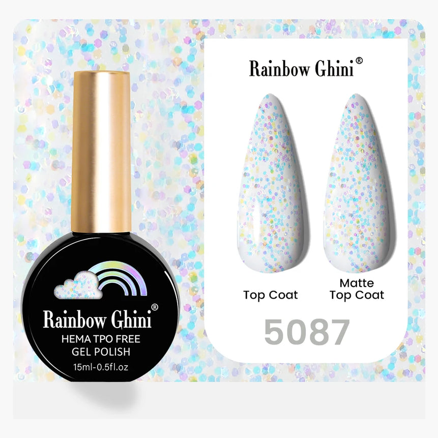 Rainbow Ghini 15ML 146 Colors Long-Lasting Colorful Gel Nail Polish Professional UV/LED Gel Polish Base Coat Matte Top Coat