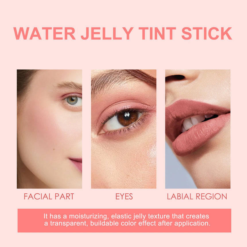 3 In1 Cheek Lip Eye Blush Stick Moisturizing Brightening Water Jelly Tint Matte Contour Long Lasting for Daily Makeup All Skin