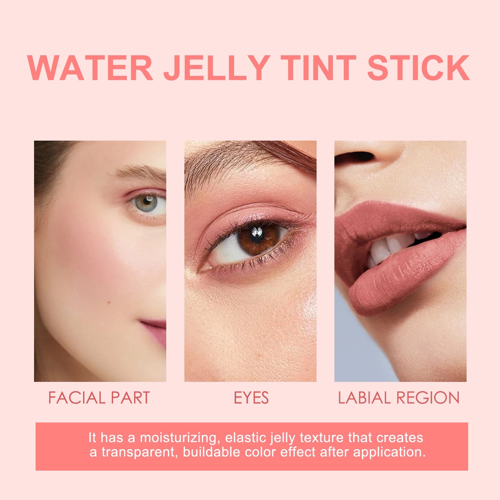 3 In1 Cheek Lip Eye Blush Stick Moisturizing Brightening Water Jelly Tint Matte Contour Long Lasting for Daily Makeup All Skin