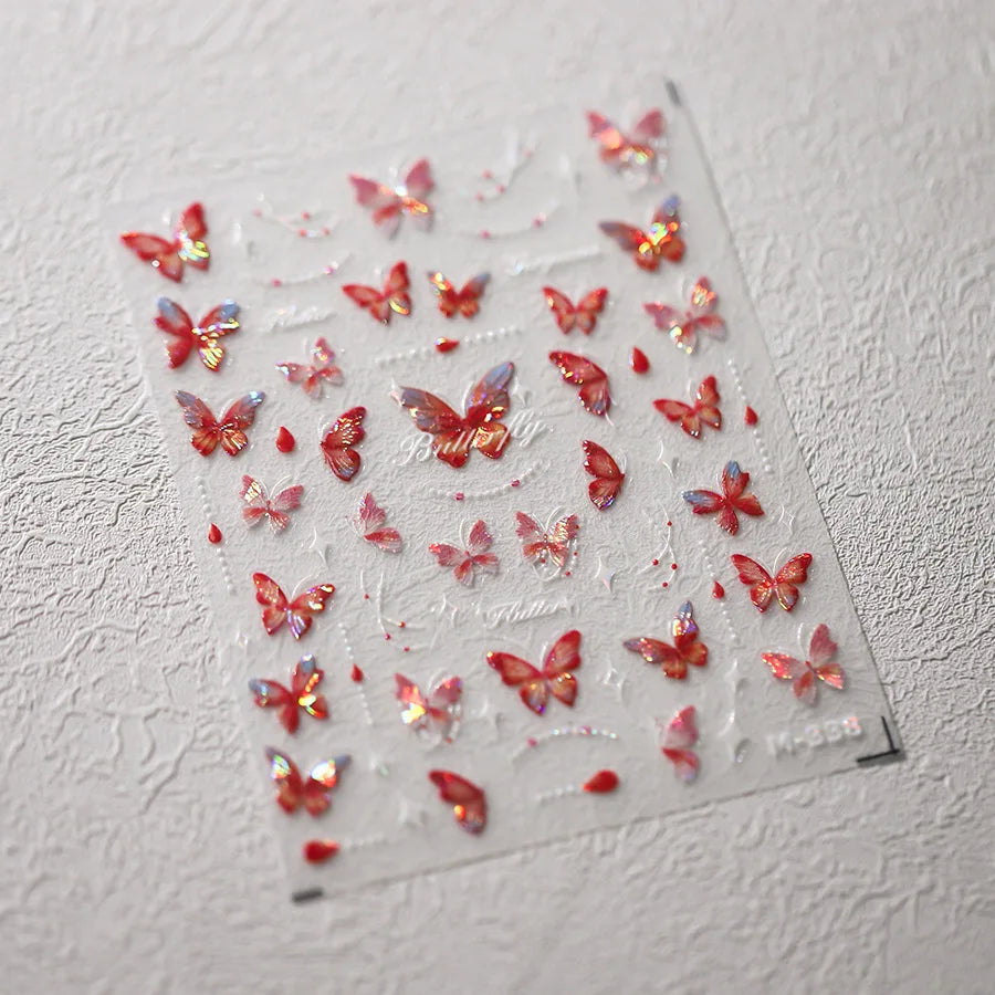 1pcs 5D Rhinestones Butterfly Nail Stickers Kawaii AB Shiny Butterfly Adhesive Nail Art Decorations Decal Design Manicure Tools