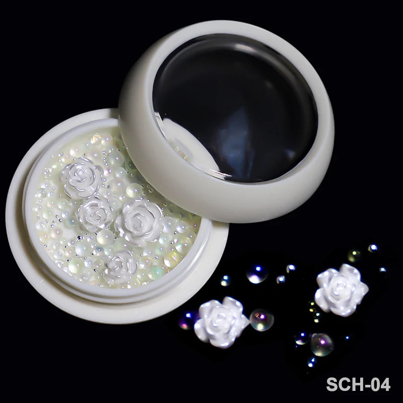White Acrylic Flower Nail Art Decorations Mixed Size Rhinestones Red Blue Gem Manicure Tools Accessories DIY Nails Design 5g
