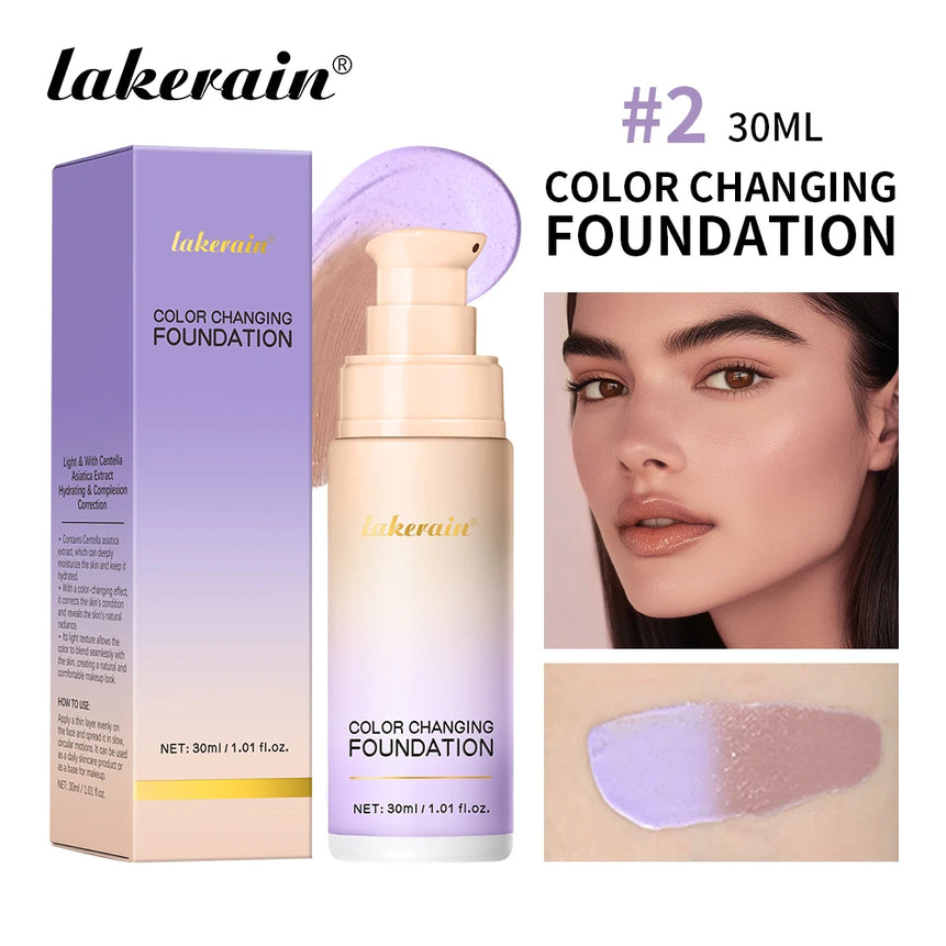 Lakerain Magic Color Changing Foundation Liquid Long Lasting Hydrating lightweight Base Makeup High Coverage Effective Concealer