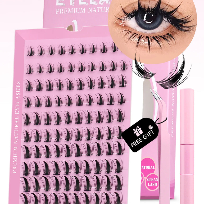 GROINNEYA DIY Lash Kit 10-18mm Manga Lashes Mixed Tray Lash Clusters Individual Eyelashes Kit with Lash Bond DIY Lashes
