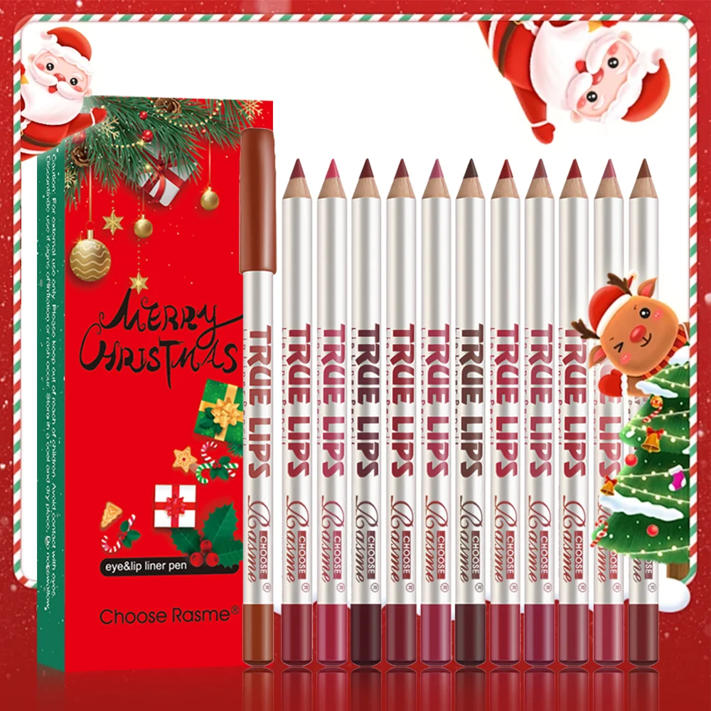 12 color Christmas Matte lipliner Set Vintage Durable Waterproof Easy to Apply Color Display Lip Makeup