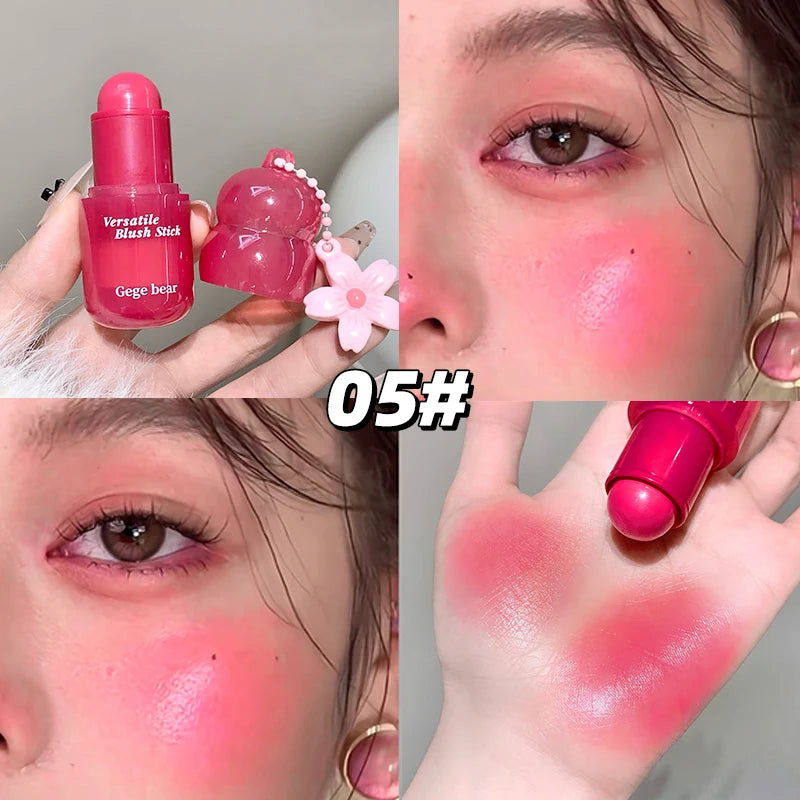 Gege bear powder blusher cream moisturizing natural powder blusher lipstick two in one cosmetics