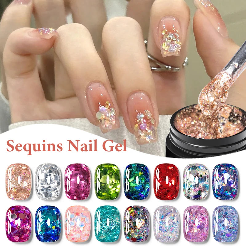 8ml Sequins Nail Gel Nail Polish Vibrant Blue Pink Colors Glitter Semi Permanent Soak Off UV LED Nail Art Varnish For Manicure