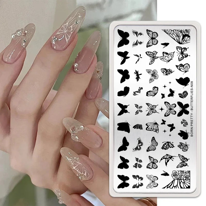 Stamping Plates Butterfly Necklace Floral Line Nail Art Templates Printing Image Manicure Tool