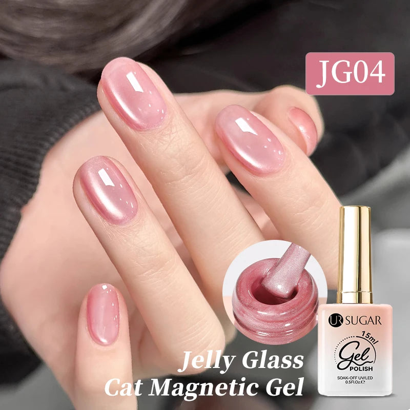 UR SUGAR 15ml Jelly Pink Cat Magnetic Gel Nail Polish Glitter ICE Soak Off Ceramic UV Gel Semi-permanent Nail Supplies Manicure