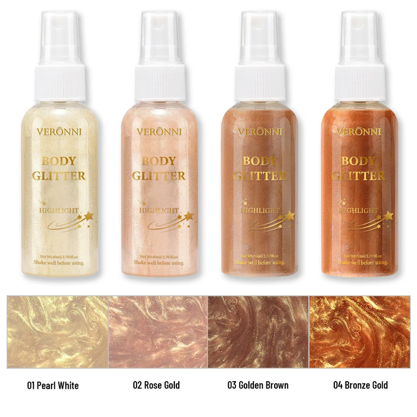 Liquid Body Highlighting Glow Shimmer Spray Cosmetic Waterproof Oil Lotion Makeup 4 Color High Gloss Glitter Spray for Face Body