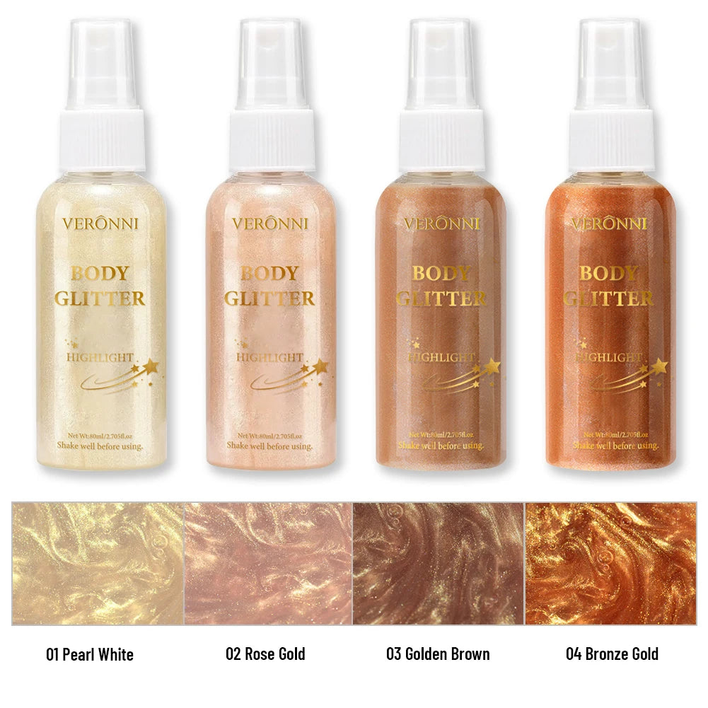 Liquid Body Highlighting Glow Shimmer Spray Cosmetic Waterproof Oil Lotion Makeup 4 Color High Gloss Glitter Spray for Face Body