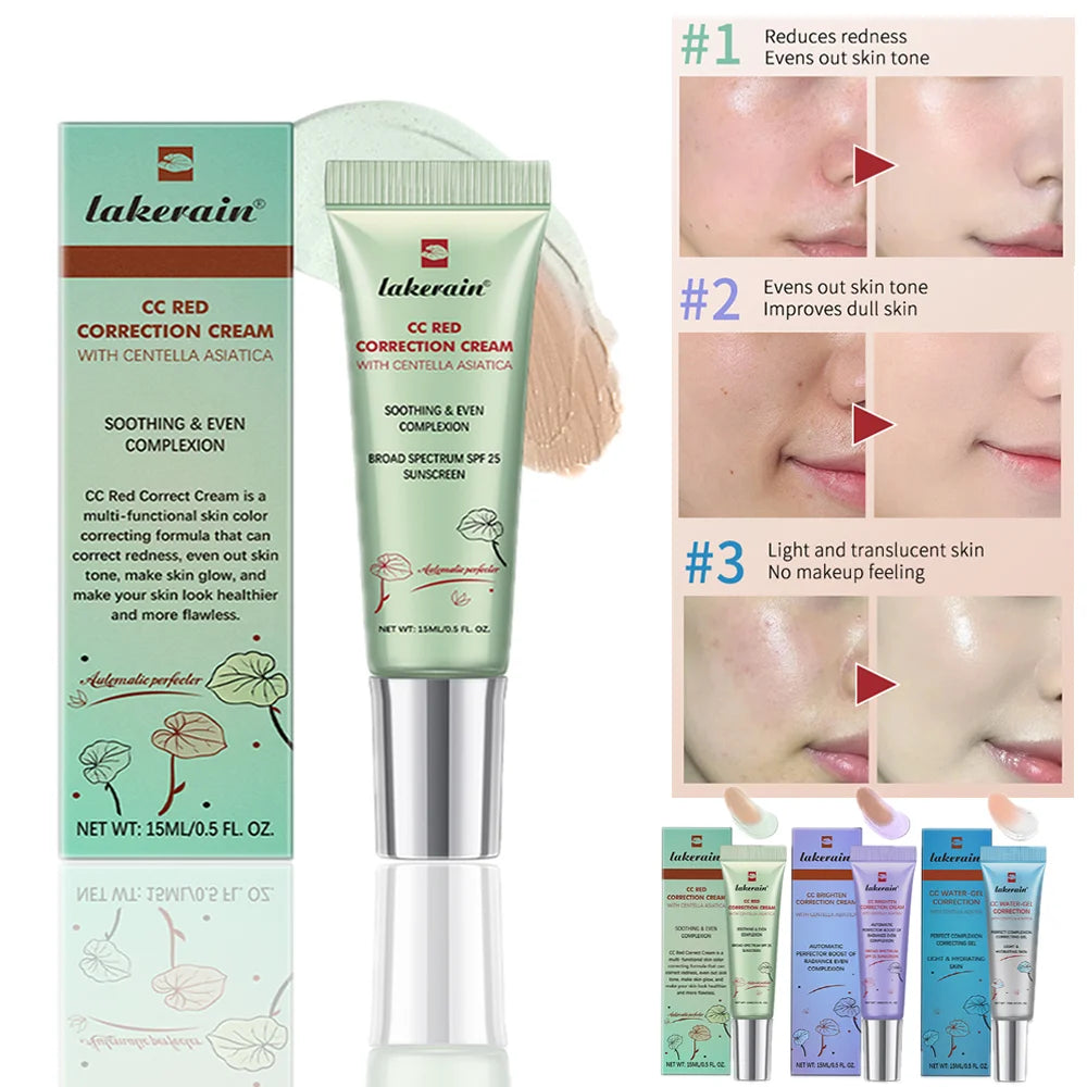 3pcs CC Cream Color-Changing Liquid Foundation | High Coverage Korean Centella Extract, Smooth Base Makeup for Face