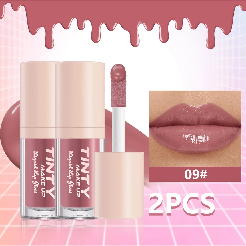 2PC  Crystal Jelly Moisturizing Lip Oil Plumping Lip Gloss Makeup Sexy Plump Lip Glow Oil Tinted Lip Plumper