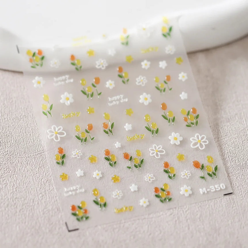 1piece 5Dcute tulip flower nail stickers high quality self-adhesive embossed nail art decals for girls summer decoration sticker