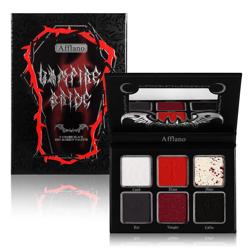 Afflano 6 Colors Eyeshadow Palette Makeup Matte Shimmer Glitter Smokey Gothic High Pigmented Longlasting Eye Makeup Halloween