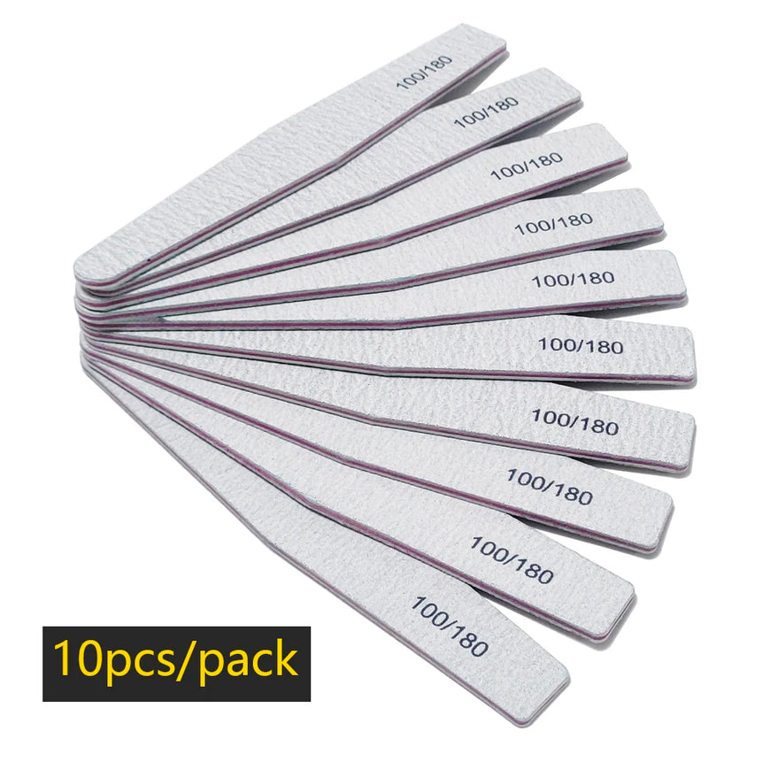 Nail File Buffer 100/180 Grit Half Moon Nail Files Double Side Sandpaper Nail Sanding Grinding Gel Nail Polish Manicure Tool