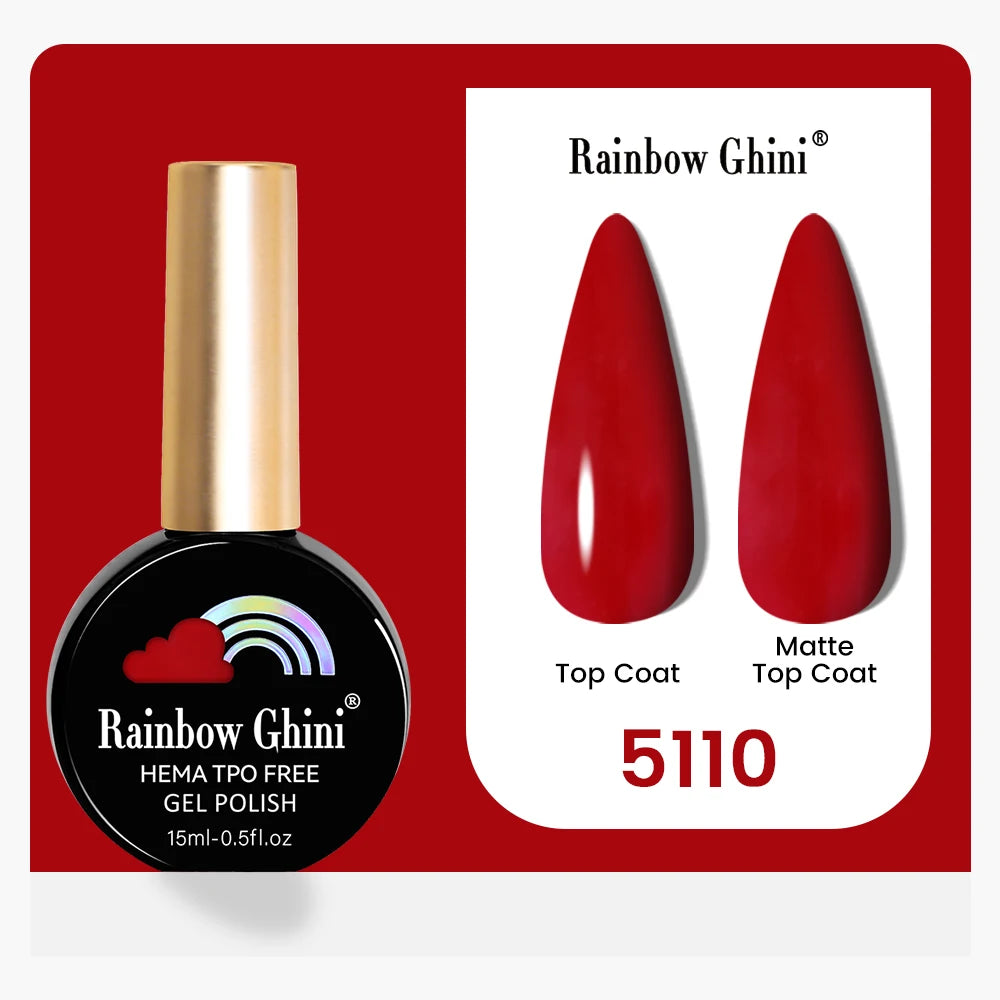 Rainbow Ghini 15ML 146 Colors Long-Lasting Colorful Gel Nail Polish Professional UV/LED Gel Polish Base Coat Matte Top Coat