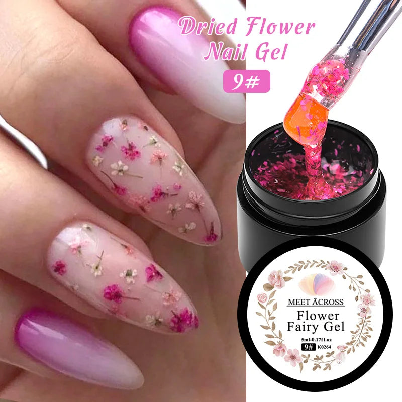 5ml Pink Dried Flower Nail Gel Polish Semi Permanent Natural Flower Fairy Nail Art Gel Soak Off UV Painting Varnishes For Nails