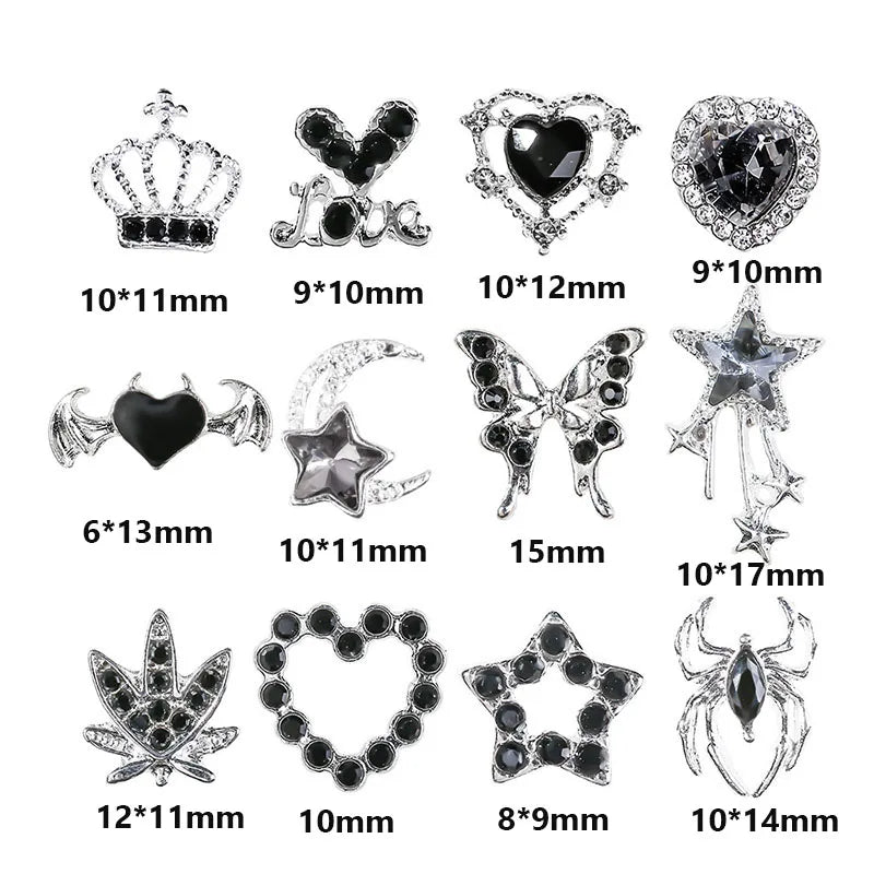 30Pcs Pink Nail Charms Alloy Rhinestones 3D Star Butterfly Heart Cross Gem Nails Crystal Diamond Nail Art Decoration Accessories