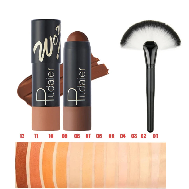 Full Coverage Lightweight Foundation Stick Contour Face Makeup Lasting Nude Foundation Base Hide Blemish Bronzer Cosmetics Brush
