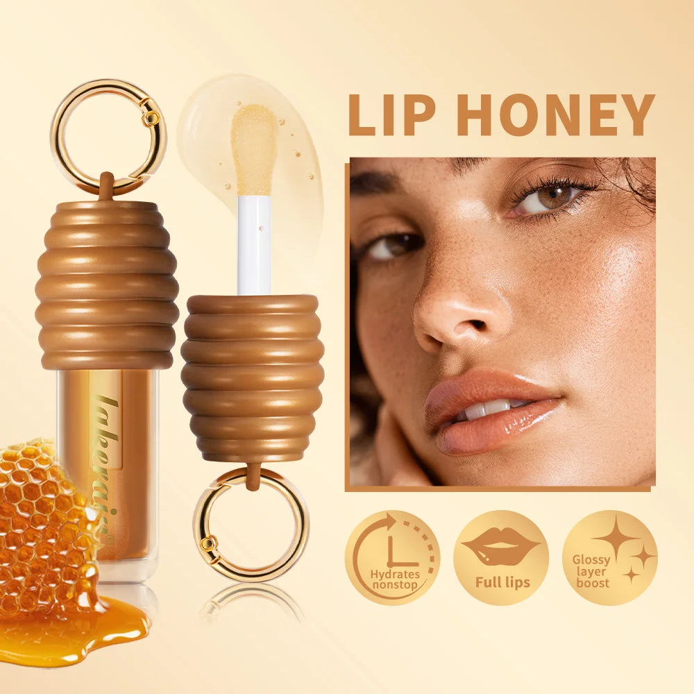 Lip Gloss Plumper Hydrating Lip Balm Smooth Long Lasting Moisturizing Nourishing Lips Honey Oil Non Sticky Cosmetics Bag Clip Ri