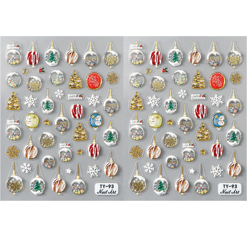 3D Winter Snowflakes Snow Globe Nail Sticker Cute Christmas Snowman Gold Star Nail Art Decals 5D Stickers Decorations Manicure