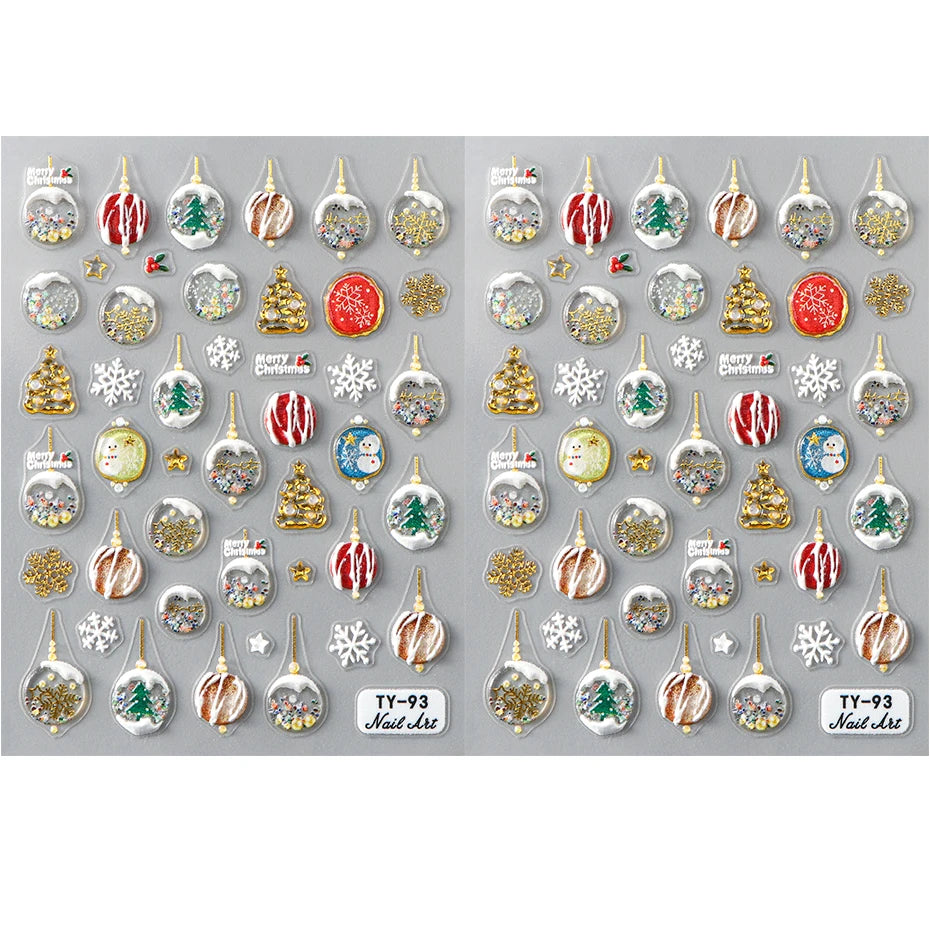 3D Winter Snowflakes Snow Globe Nail Sticker Cute Christmas Snowman Gold Star Nail Art Decals 5D Stickers Decorations Manicure