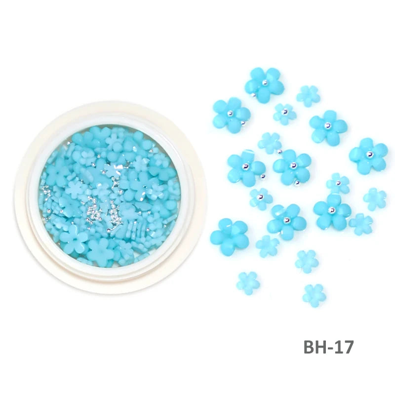 White Acrylic Flower Nail Art Decorations Mixed Size Rhinestones Red Blue Gem Manicure Tools Accessories DIY Nails Design 5g