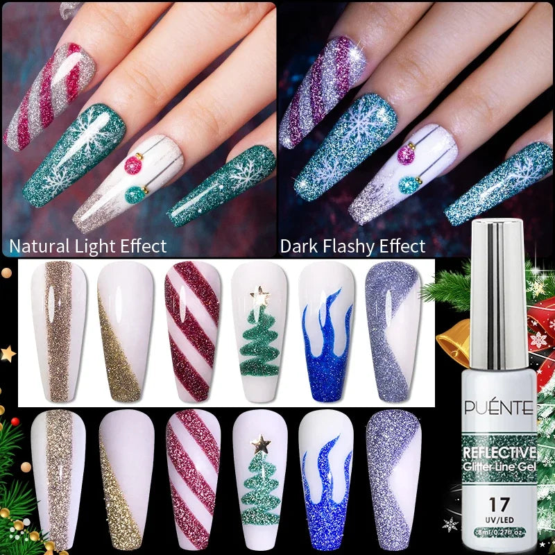 8ML Christmas Sparkling Reflective Diamond Glitter Liner Gel Nail Polish Soak Off UV Semi-Permanent Nail Art Varnish Manicure