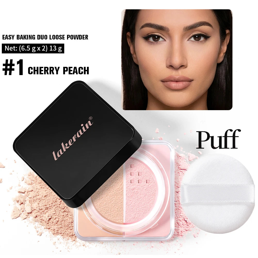 2 in 1 Bake Loose Powder Brightening&Correcting Duo Brightening Correcting Blurred Pores Matte LongLasting Setting Powder Makeup