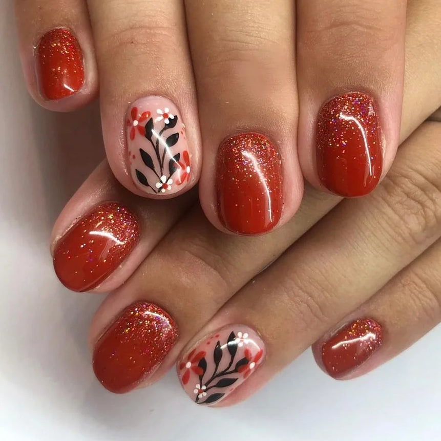 24Pcs Short False Nails with Shimmery Powder Ballet Nail Art Full Cover French Sheer Wearable Nail Manicure Tips for Girls Daily