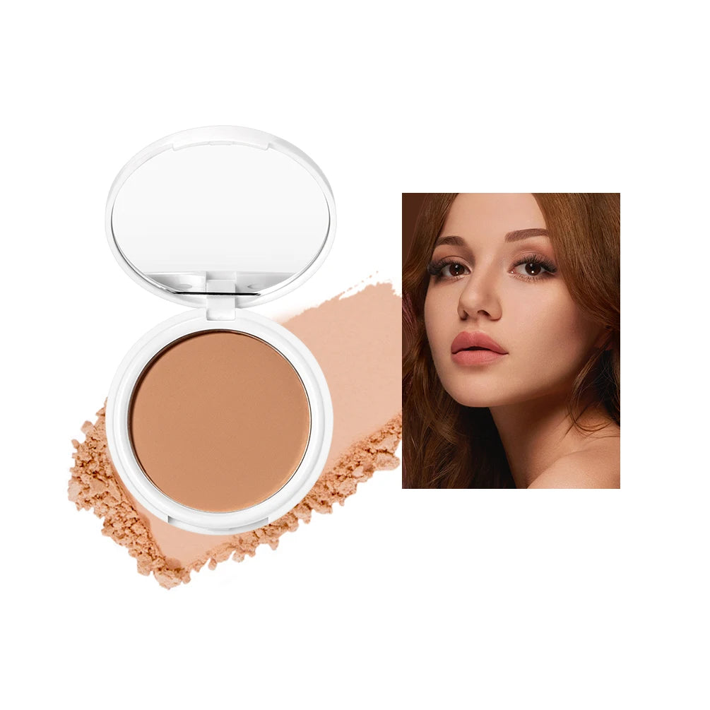 QIBEST Pressed Powder Oil-Control Long-Lasting Face Powder Compact Powder Full Coverage Makeup Base Foundation