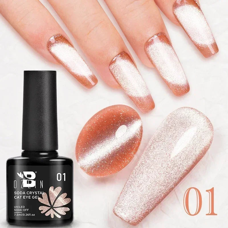 AWStorG 7.5ML Golden Gradient Cat Eye Magnetic Gel Sparkling Glitter Nail Polish Semi Permanent UV Nail Art No Need Base Color